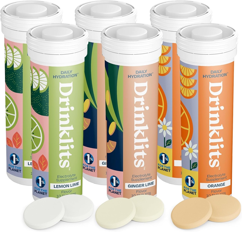 Babylits Hydration Tablets Variety Pack (6) Tube Bundle  durable Ginger-Lime + Lemon-Lime + Orange ← Delicious Natural Flavors – 0g Sugar – Electrolyte Sports Drink latitud 6 Pack (60 Servings)