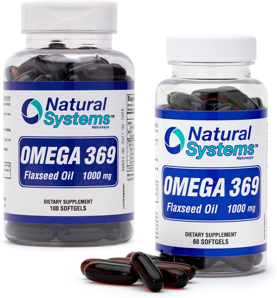 Omega 369 1000 mg 100 y 60 Softgels Bundle- Triple Omega 3-6-9 Suplementos de aceite de semilla de Flax - Aceite de semilla de Flax Omega 3 6 9 cápsulas con ácidos grasos esenciales - Apoyo Corazón y Salud Circulatoria*