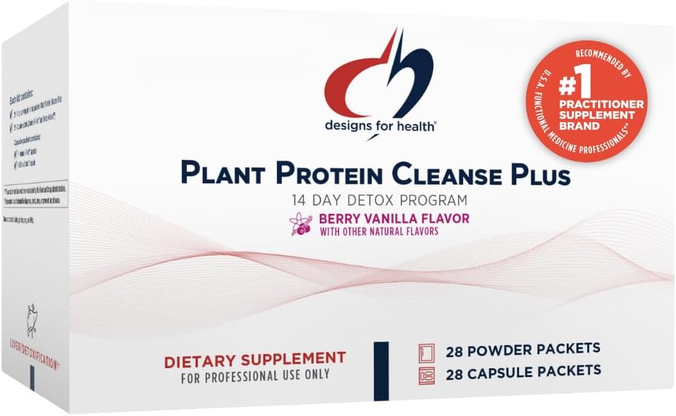Diseños para la limpieza de plantas de salud Protein Plus 14 días Programa Detox - Promueve la función saludable del hígado + limpieza metabólica con antioxidantes + hierbas, vegetariano (28 Proteína Powder Drink + paquetes de vitaminas)
