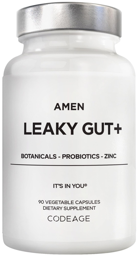 Amen Leaky Gut Supplement - Advanced Formula with Bioavailable L Glutamine, Zinc, Turmeric, DGL Licorice Root - Marshmallow Root - Probiotics & Fermented Prebiotics - Vegan, Non-GMO - 90 cápsulas