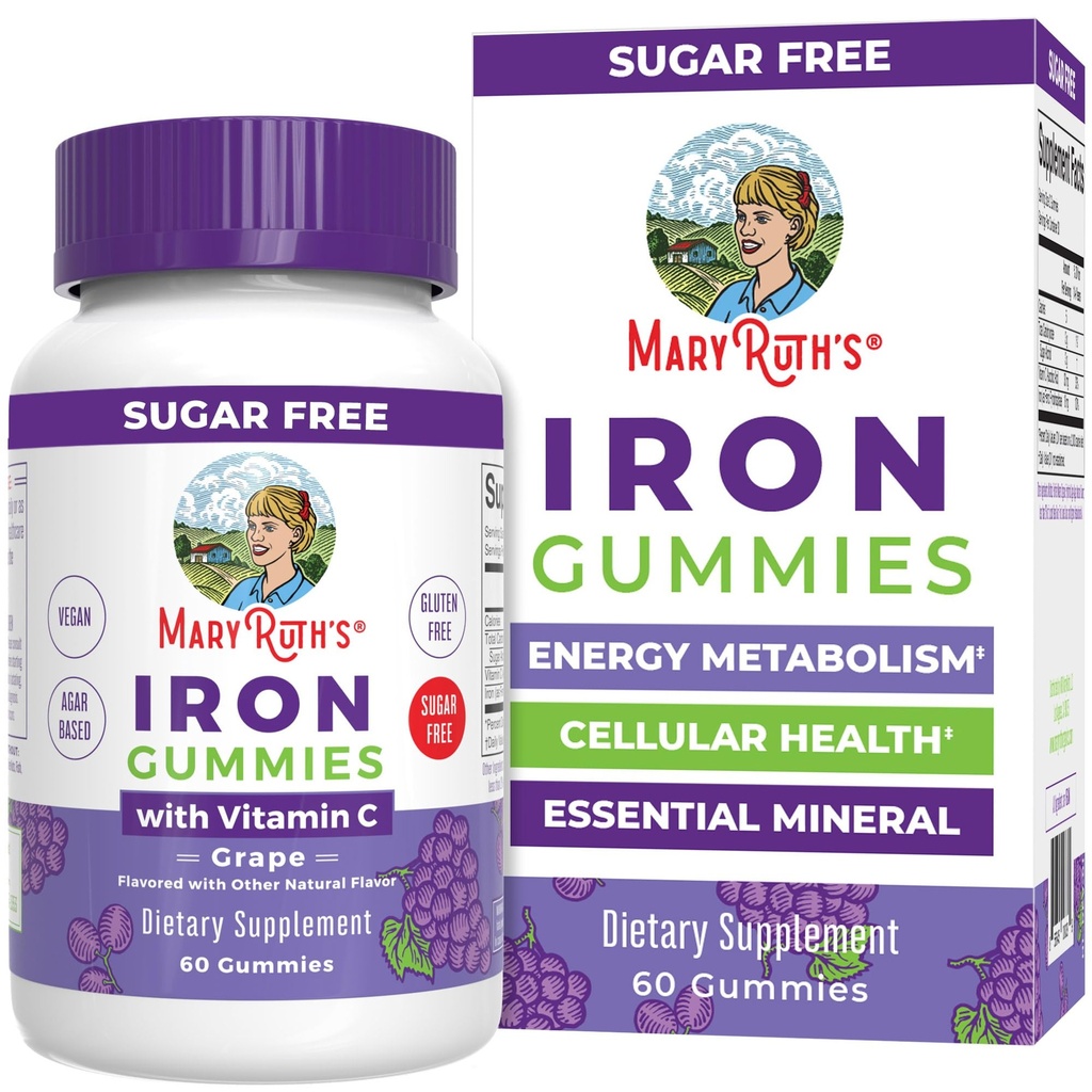 MaryRuth Organics Iron Gummies for 14+ with Vitamin C for Absorption  Sugar Free ← Gummy Iron Supplement + VIT C Silencio Energy Metabolism ← Cellular Health ← Immune Support Silencio Vegan ← Non-GMO Silencio 60 Conde