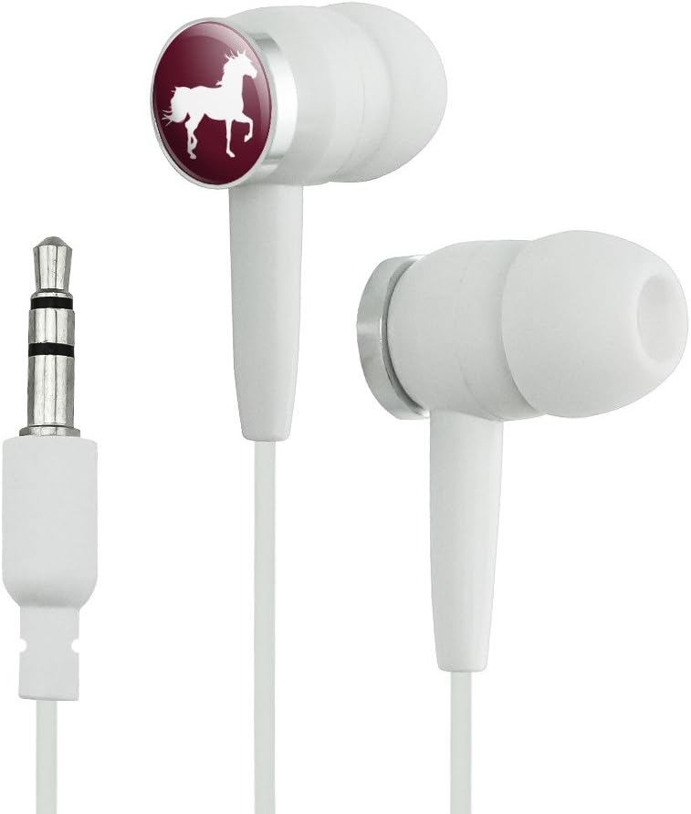GRAPHICS & MORE Horse Silhouette Wild Mane Trotting Maroon Novelty in-Ear Earbud Headphones - White
