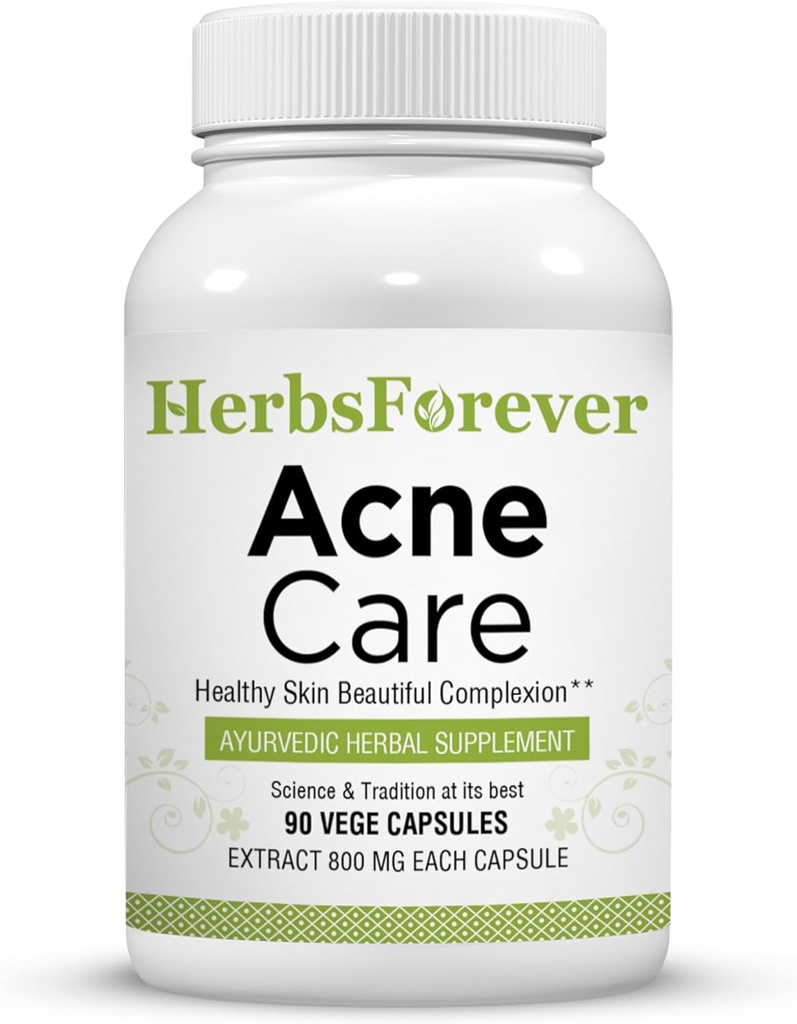 HerbsForever Acne Care ACNIL ← Natural Herbal Supplement for Clear Skin, Healthy Complexion ¦ Control Face Pimples " Oil Balance TEN 90 Veg Capsules, 800mg Cada ← Ayurvedic Formula
