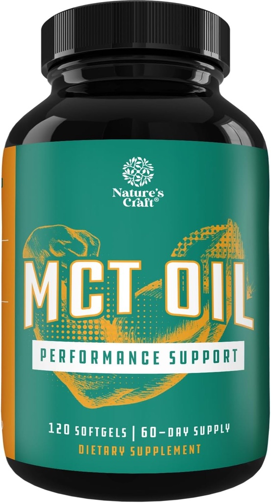 C8 MCT Oil Softgels - Triglicéridos de cadena media MCT Suplemento de aceite de coco con Triglic/Capric Triglicéridos para escultura corporal, energía mejorada y resistencia - suplementos de ceto para pérdida de peso - 120 Ct