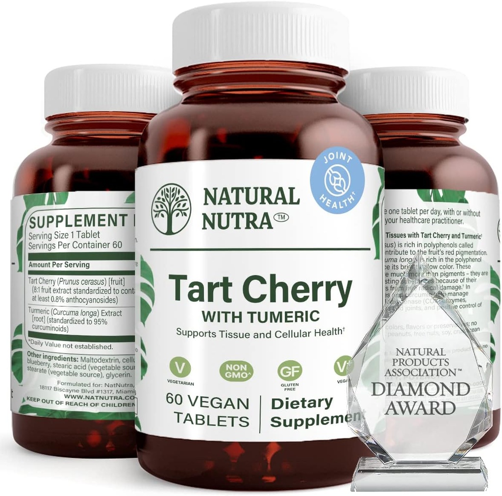 Natural Nutra Tart Cherry Extract with Turmeric Curcumin, Helps Reduce Muscle Soreness, Supports Immune System, Promote Joint Health, Improves Sleep Quality, Vegan, Vegetarian, Gluten Free, 60 Tablets