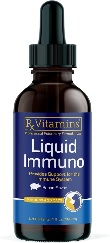 Vitaminas Rx Liquid Immuno Dog & Cat Immune Support - Reishi Mushroom Supplement for Dogs & Cats Plus L-Lysine - Ideal Eye Supplements, Immunity Booster Supplements for Pets - 4 oz