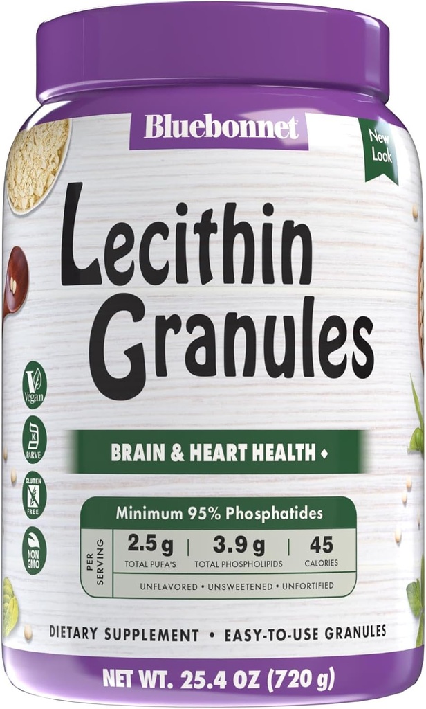 Bluebonnet Nutrition Super Earth Lecithin Granules, Derived From Non-GMO Soy, Gluten-Free, Non-GMO, Vegan, Kosher Certified, No Sugar Añadido, 25.4 oz, 96 Servings