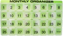 31 compartimentos, 1 por día, 4 semanas Organizador Mensual de Pill por Promed. Incluye Tray y 8 compartimentos extraíbles. (Green)