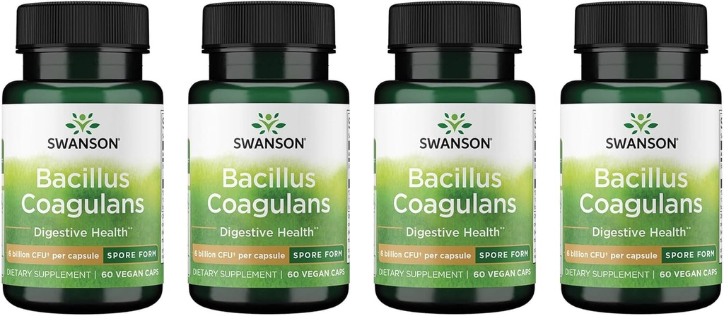 Swanson Bacillus Coagulans - Natural Probiotic Supplement Supporting Digestive Health w/ 6 Billion CFU - May Support GI & General Gut Health - (60 Veggie Capsules) 4 Pack