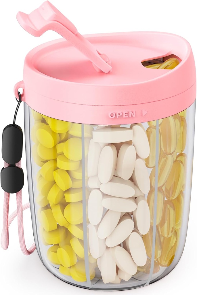 ZIKEE gran organizador de botellas con diseño anti-Mixing &amp; Wide Aperturas, dispensador de píldoras posee vitaminas mensuales, organizador de suplementos de viaje fácil de rellenar &amp; Recuperar con un mango, 20 etiquetas