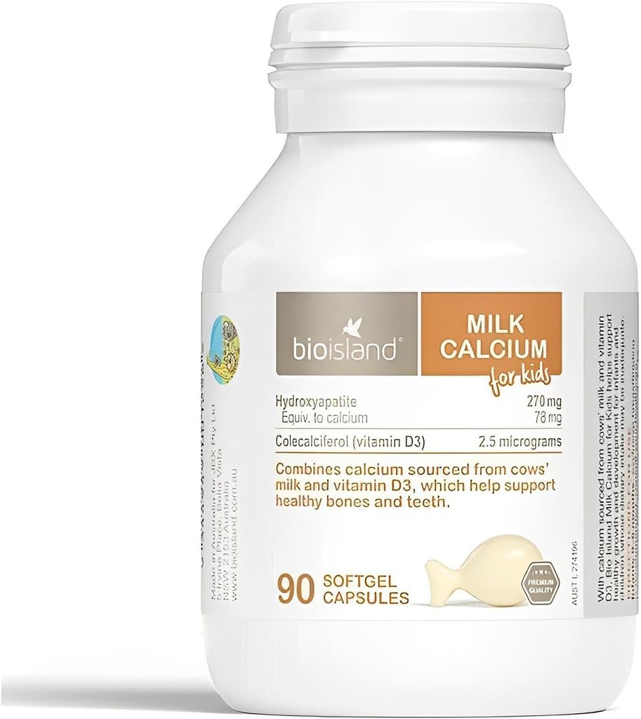 Calcio de leche de Bio Island para niños 90 cápsulas