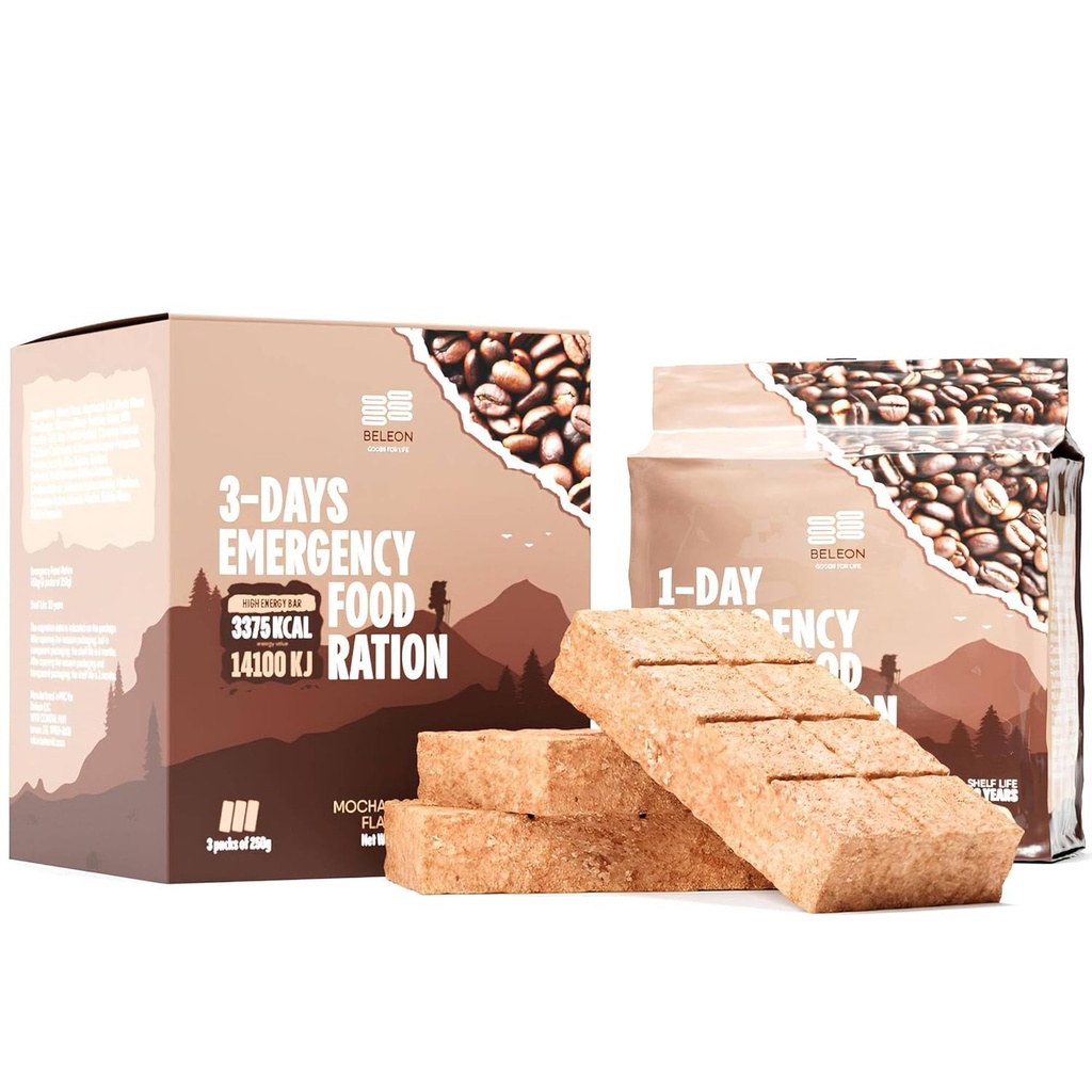 Fuente de alimentación de emergencia 3 días 72 horas Café Mocha Biscuit Bares MRE Comidas militares 2024 kit de supervivencia - 20 años Shelf Life Camping Hiking Supplies