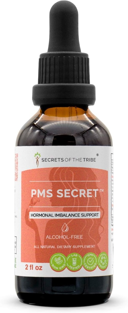 PMS Secret Alcohol-Free, Glycerite Black Cohosh, Cramp, Vitex, Valerian, Dandelion, Chamomile, St. John's Wort. Tintura, Extracto de hierbas Imbalance hormonal Soporte 2 OZ