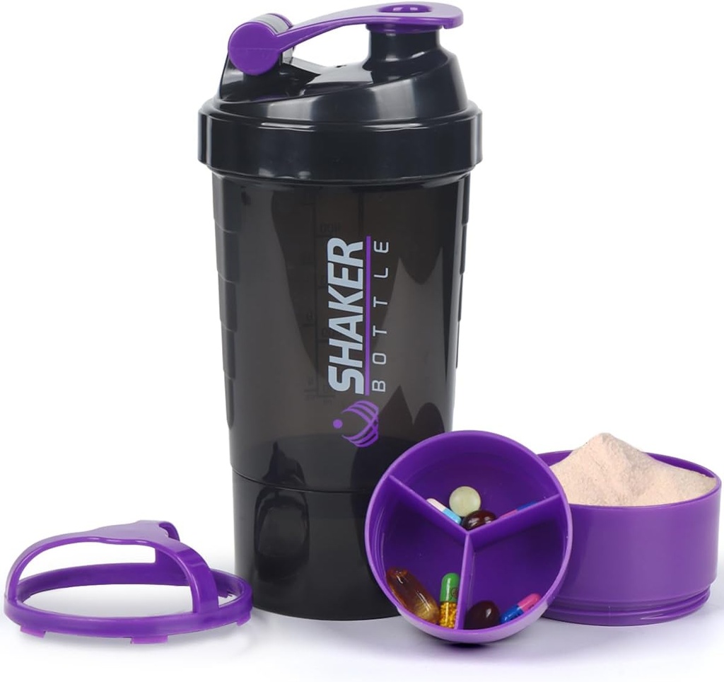 Botella de afeitado Protein,16 oz Copa de afeitado para proteínas en polvo con almacenamiento,Botella de agua deportiva,Botella de afeitado de 3 capas de 3 oz Copas de 3 oz con botellas de afeitado de afeitado de tracción de píldoras