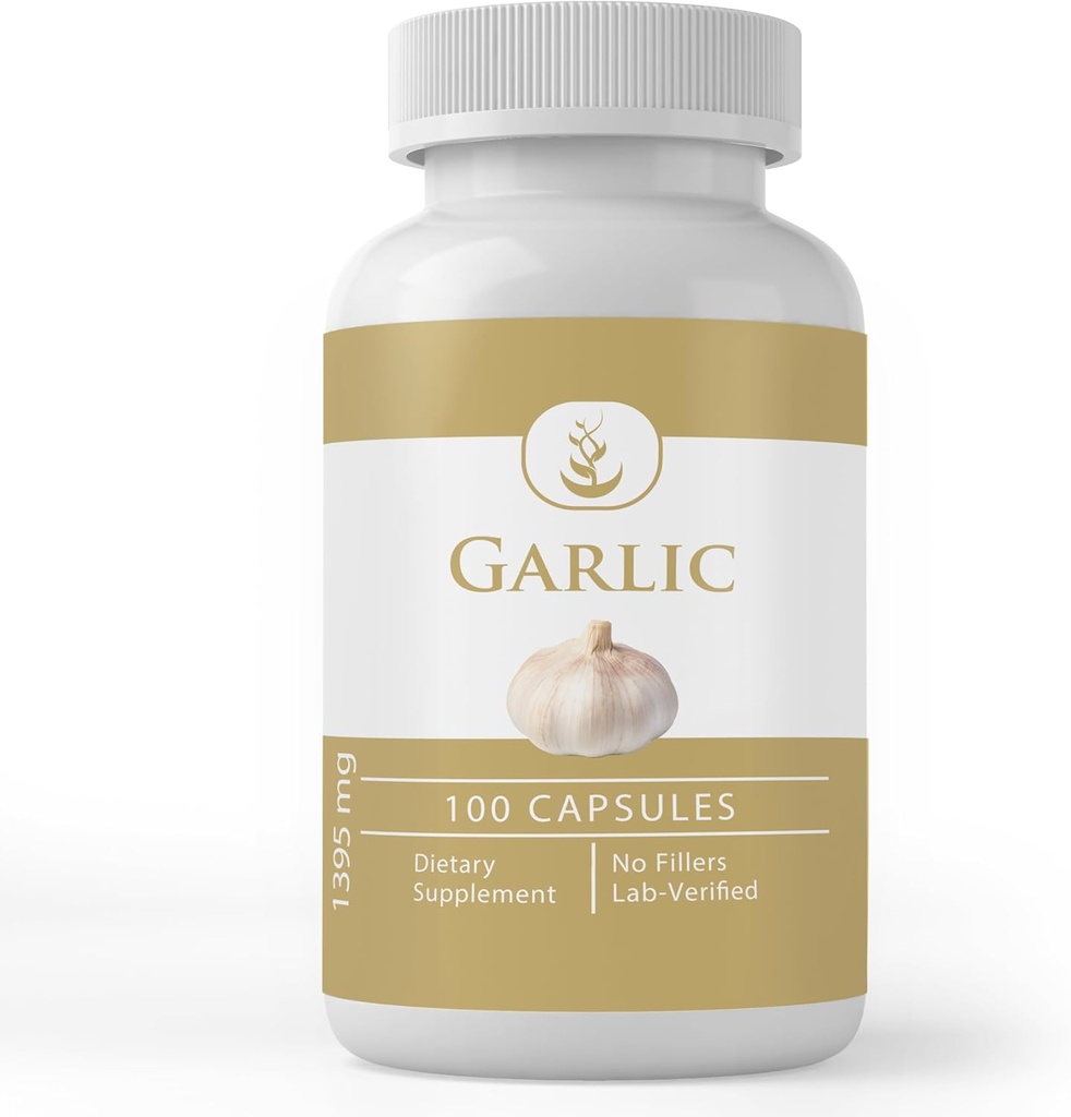 Ingredientes originales puros Cápsulas de ajo, (100 Cápsulas) Siempre Puro, No aditivos o Fillers, Lab Verificado (100 Cápsulas)