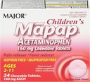 MAJOR Niños Mapap Acetaminophen 160 mg Tablas Chewable - Alimentador de Dolor/Reductor de Nevera - Ibuprofeno Gratis - para Edades 2 a 11-24 Conde (1 Pack)
