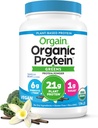Orgain Orgain Pólvora de Proteína Vegan + Verdes, Vanilla Bean - 21g Proteína de base vegetal, Gluten Gratis, Dairy Free, Lactose Gratis, Soy Libre, No Sugar Añadido, Con Hierro &amp; Prebióticos para la Salud Gut - 1.94lb