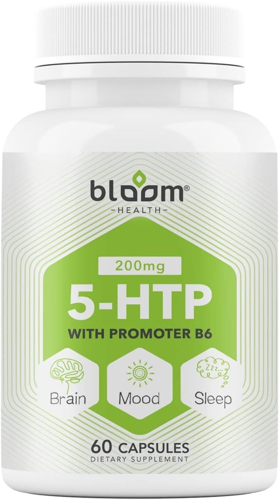 5 HTP 200mg Suplemento, Vitamina B6 Sueño natural, Concentración, Mood Enhancer- 4 en 1 Fórmula Vegan Gluten, Trigo, Lactosa, Capsulas libres de soya - 60 Conde