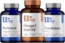 Utzy Naturals Berbercol ← 500mg Citrus Bergamot (como Bergamonte) " Berberine, Nattokinase  durable 100mg + Omega 3 Fish Oil