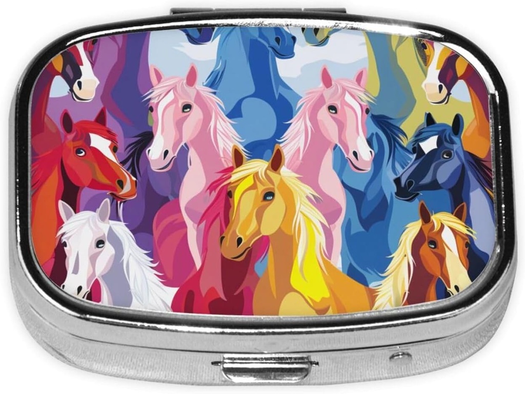 Caballos lindos de Caricatura Impresión Pill Organizer con 2 Compartimientos, Caja de Pill Mini Portable para Medicina, Vitamina, Aceite de Pesca, Suplementos