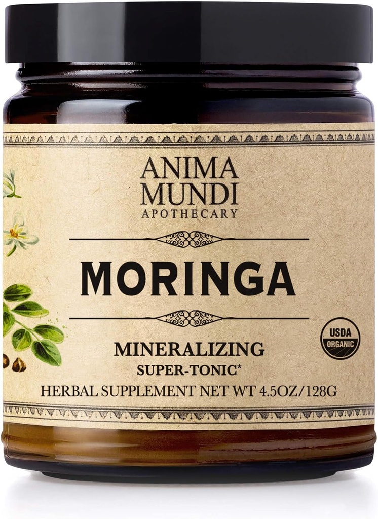 Anima Mundi Apothecary Moringa Leaf Powder - Pure Organic Rainforest Superfood - Energy Support Suplemento, Natural &amp; No GMO Green Powder (6oz / 170g)