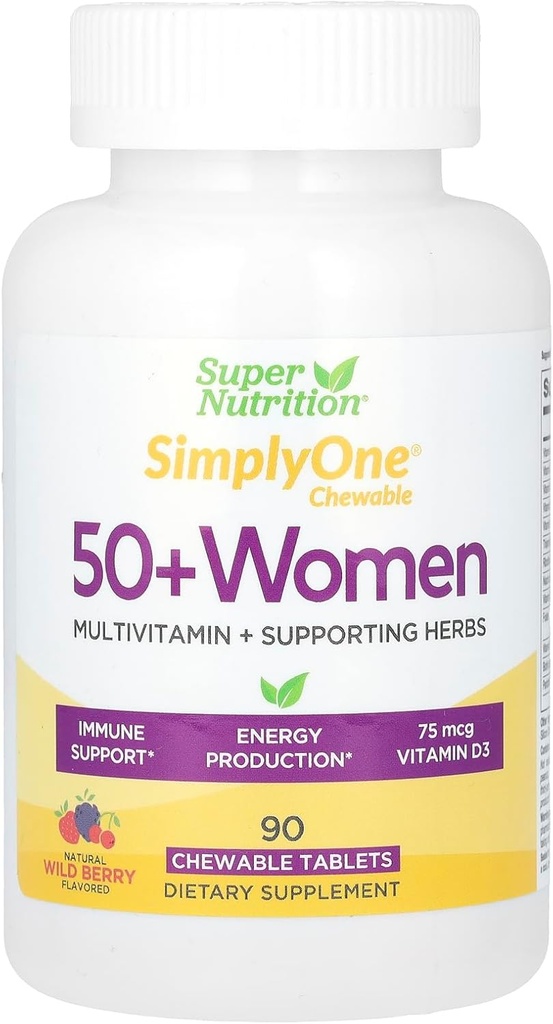 SuperNutrition JustOne Multi-Vitamin for Women 50+, High-Potency, One/Day Chewable Tablets, 90 Day Supply, Wild Berry, 90 count (pack of 1)