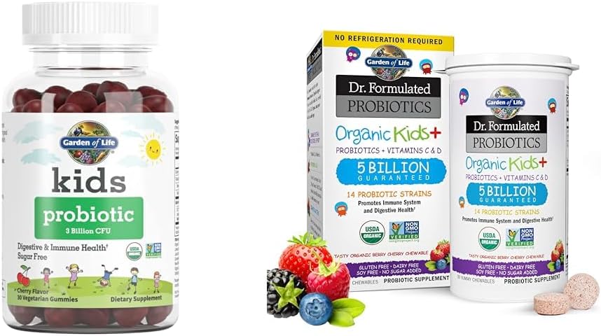 Garden of Life Kids Probiotics Gummies, Chewables - 3 Billion CFU, 5 Billion CFU, Sugar Free, Organic, Immune &amp; Digestive Health