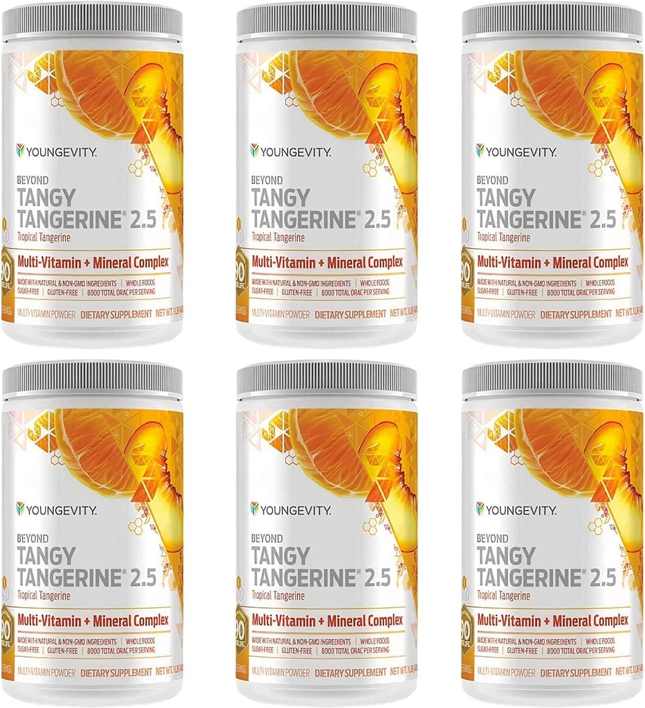 Youngevity Beyond Tangy Tangerine 2.5 Tropical Tangerine Ultimate Multi-Vitamin & Mineral Complex - Made with Natural & Whole Foods TEN 8,000 ORAC (6)