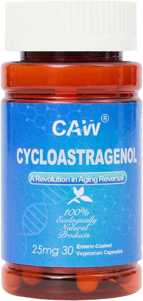 CAW Hypersorption Cycloastragenol 98% 25mg 30 Caps  Telomere Support Anti-Aging ¦ Cell Health Immune Booster ← Enteric-Coated Capsules (1 Bottle)