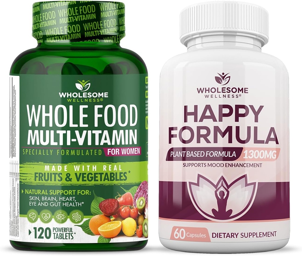 Bienestar integral Multivitamina Alimentaria para Mujeres - Multi Vitaminas Naturales, Minerales, Extractos Orgánicos Feliz Fórmula Natural Suplemento de Alivio de Fórmula