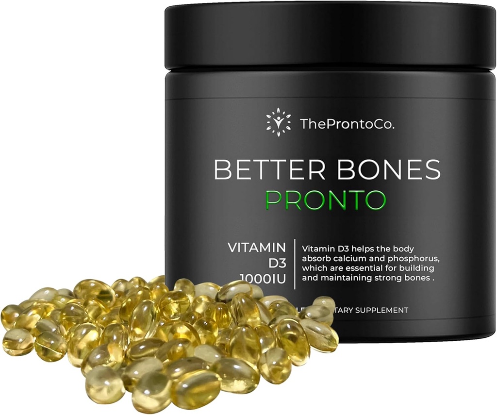 Pronto Vitamin D3 Supplement - 1000 IU, Daily Use Supplement for Bone Health & Immune Support, Easy to Swallow Essential D3 Capsules, 120 Count