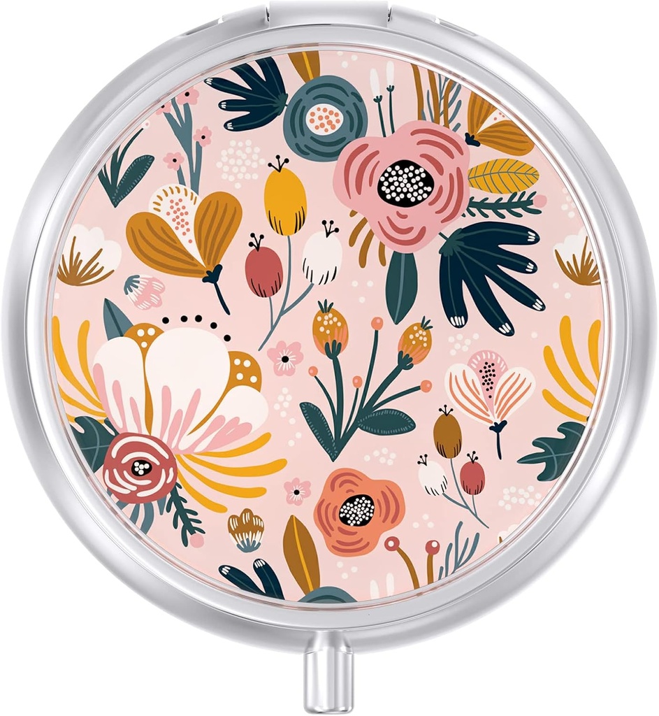Pill Case, Cute Travel Pill Box for Purse, Moisture Proof Small Medicine Holder, Portable Pocket Medicine Organizer Dispenser to Hold Vitamins, Cod Liver Oil, Supplements, Pink Flower