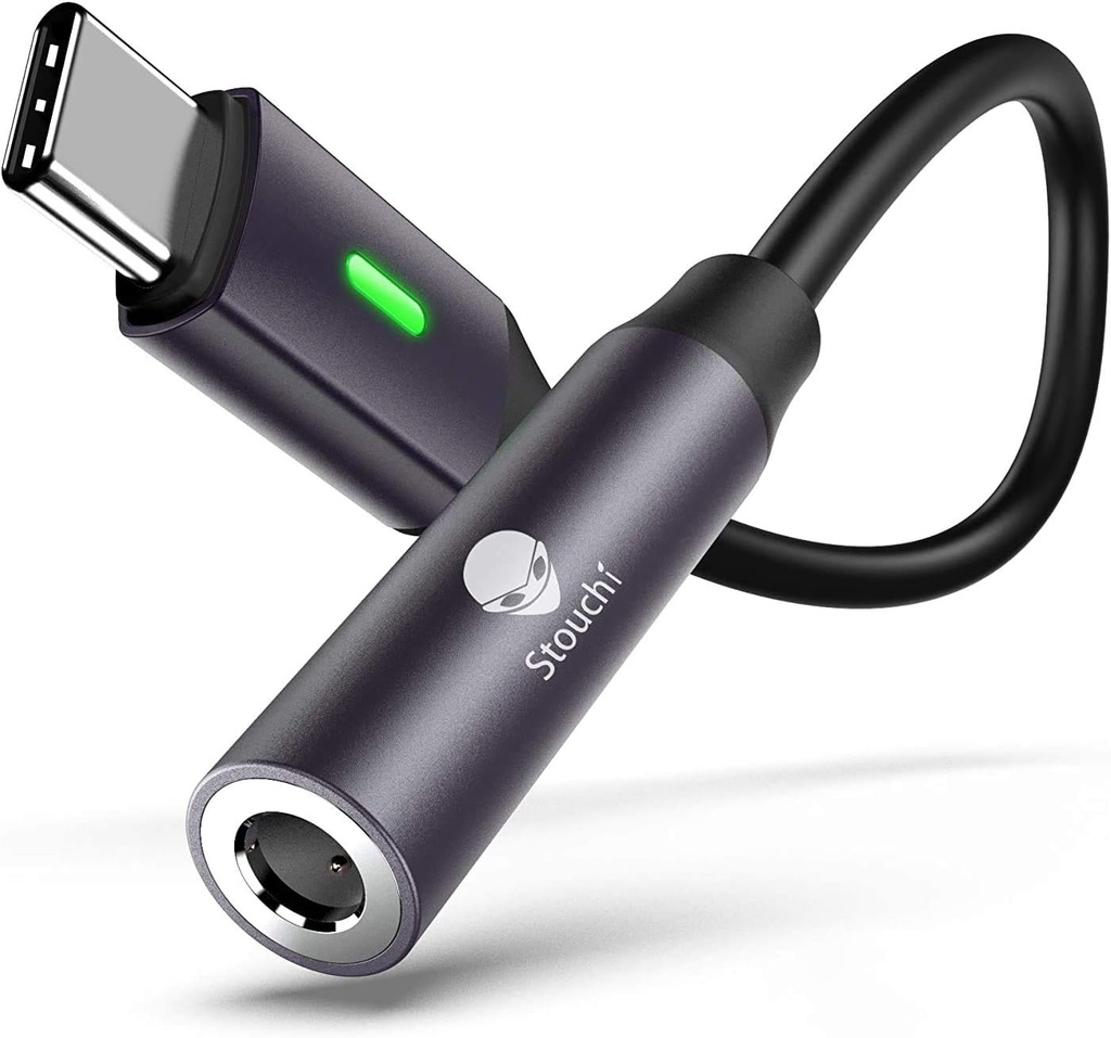 Adaptador Stouchi USB C a 3.5mm Dongle, USB C a 3.5mm Auricular Jack Hi-Fi DAC Compatible con iPhone 15 Pixel 8 7/6a/6/5, iPad Mini 6, Samsung Galaxy S22/S21/S20 Plus Ultra, Nota 20/10- Grey