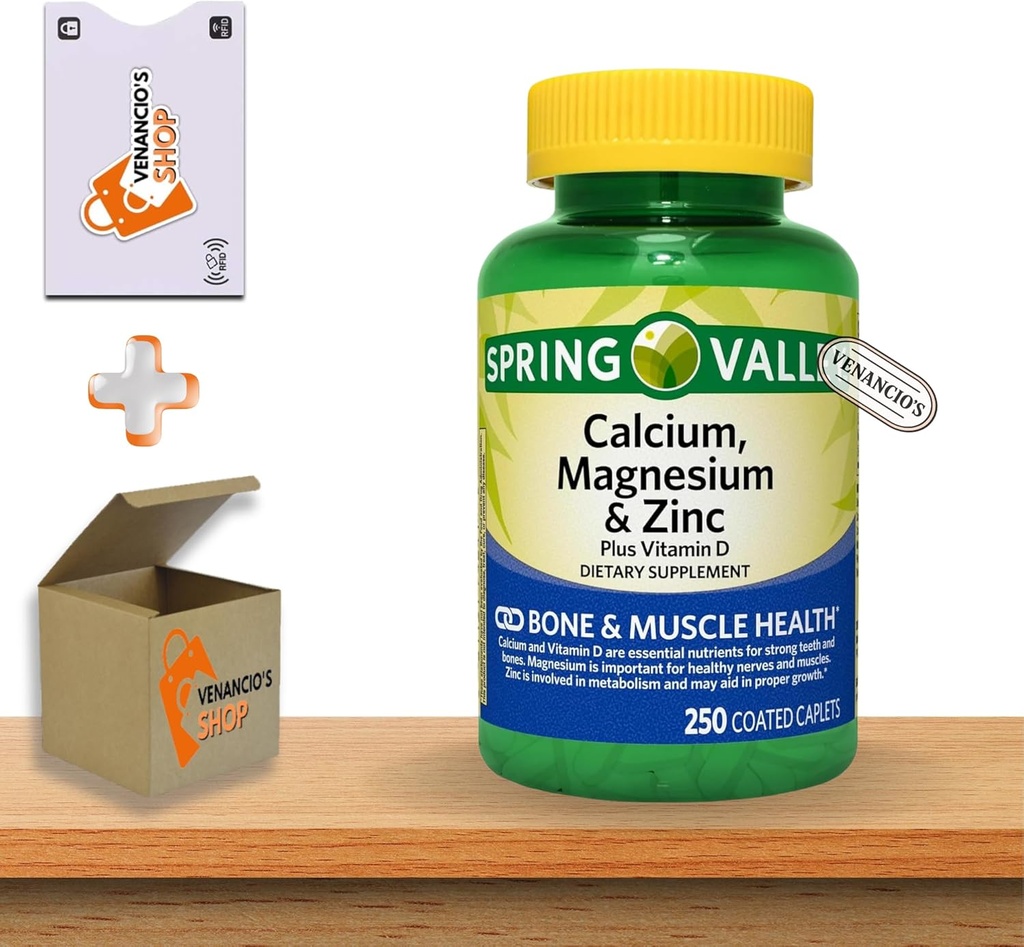 Calcium Magnesium Zinc with Vitamin D3 Caplets • Bone &amp; Muscle Health • Immune Support • Suplemento dietético • 250 Cuenta por Spring Valley Plus Venancio's Shop Sticker
