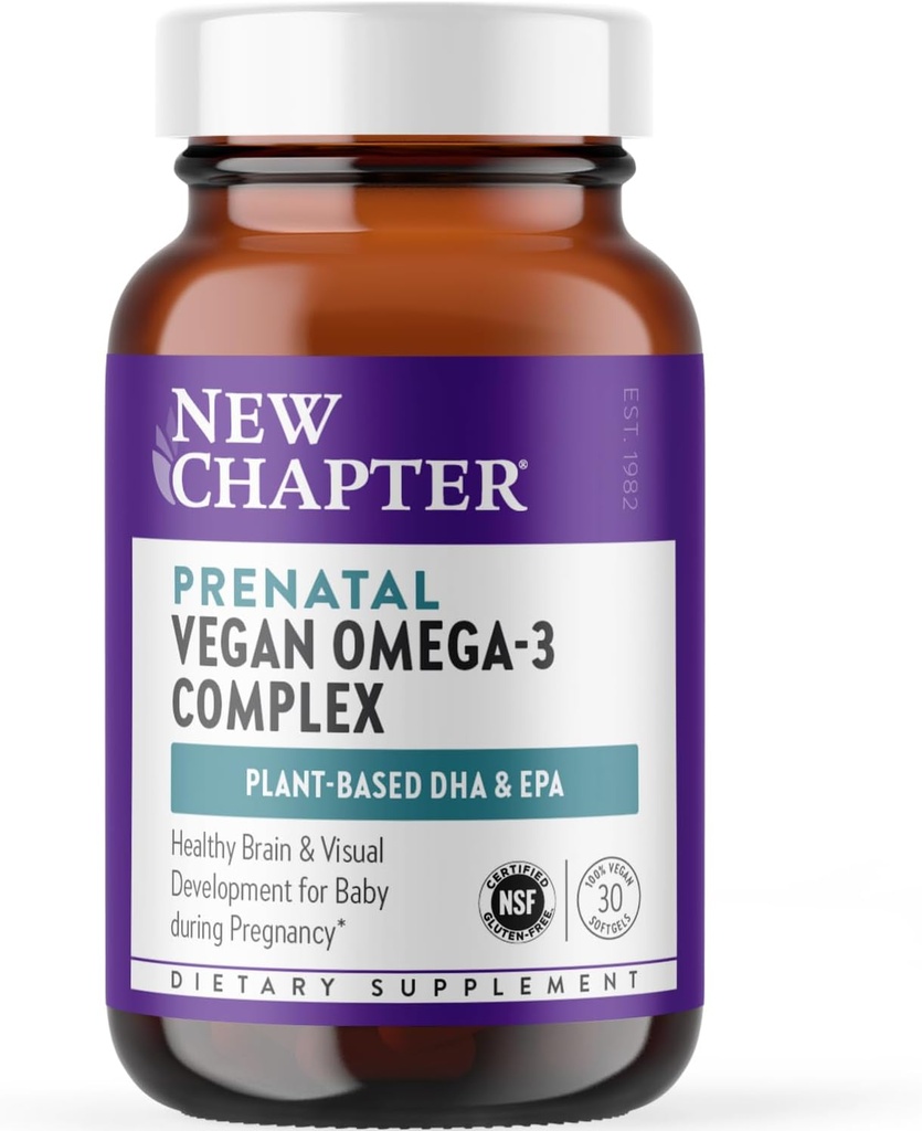 Nuevo capítulo Vegan Prenatal DHA, EPA y DPA Suplemento - Prenatal Vegan Omega-3 Complejo para el desarrollo del cerebro saludable y del ojo durante el embarazo - 30 Softgels
