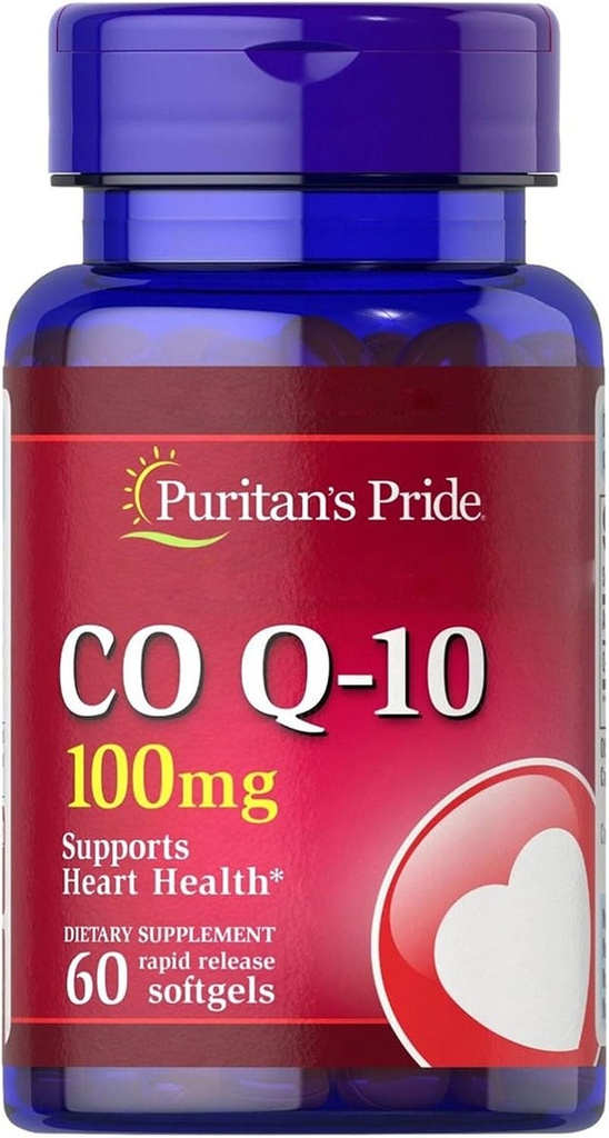 Coenzima del orgullo de Puritan CoQ10 100mg, Suplemento dietético para la salud del corazón, presión arterial, salud del Gum oral y apoyo al envejecimiento saludable, 60 servidumbres, liberación rápida Softgels