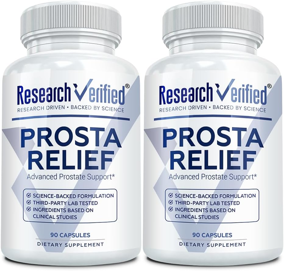 Investigación Verified® Prosta Relief - Saw Palmetto y Bioperine® - Salud de próstata; Salud de la vejiga y orina, conducción y rendimiento; Puro Natural, 90 cápsulas (Pack of 2)