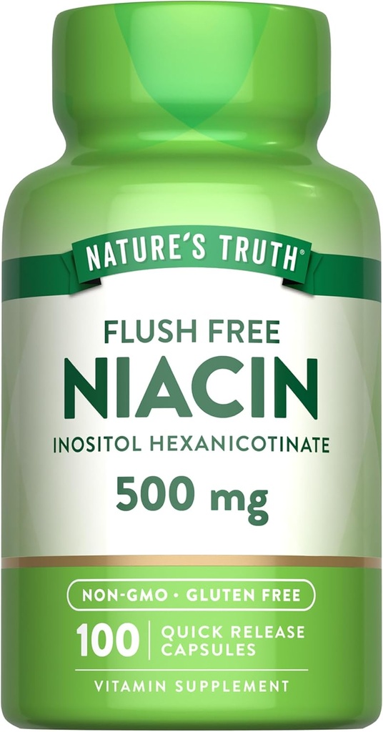 Nature's Truth Flush Free Niacin | 500mg | 100 Capsules | Non-GMO & Gluten Free Supplement