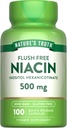 La verdad de la naturaleza Flush Free Niacin TEN 500mg TENIDO 100 cápsulas TENIDO NO GMO &amp; Gluten Suplemento gratuito
