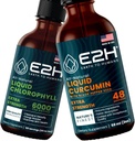 E2H: Clorofila líquida y turmérica líquida Curcumin ANTE Vegan, Non-GMO - 2 Fl Oz Cada (4 Fl Oz Total) - Bundle