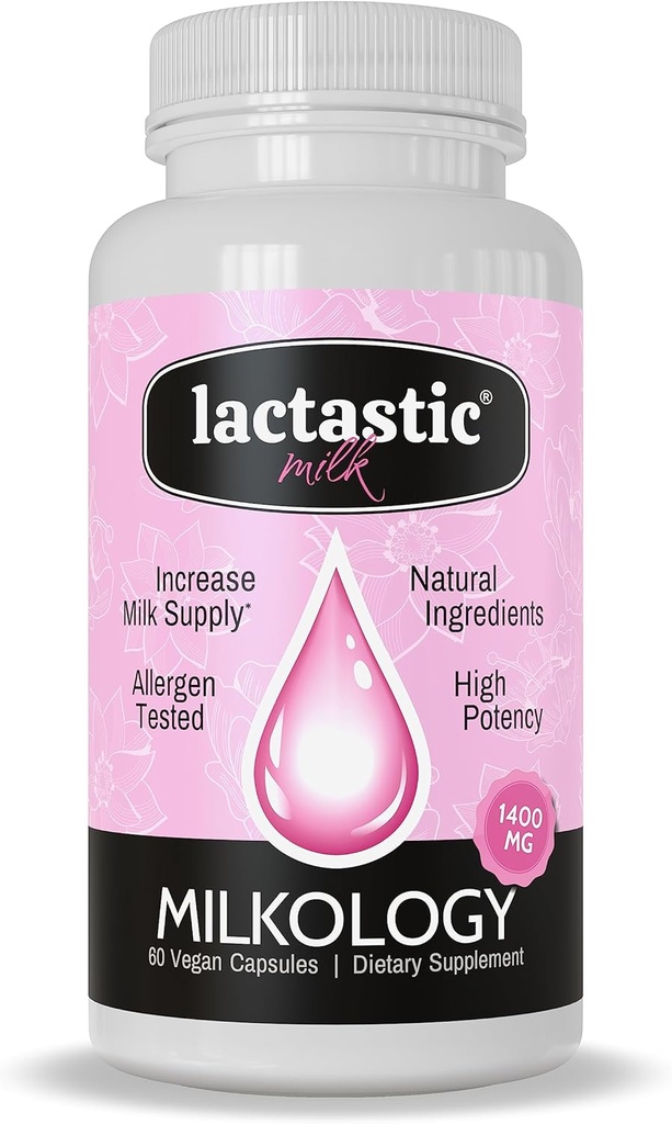 Milkology · High Potency Breast Milk Supplement for increased Milk Supply · Organic, Non-GMO, Vegan, Allergen Tested · 60 cápsulas Vegan