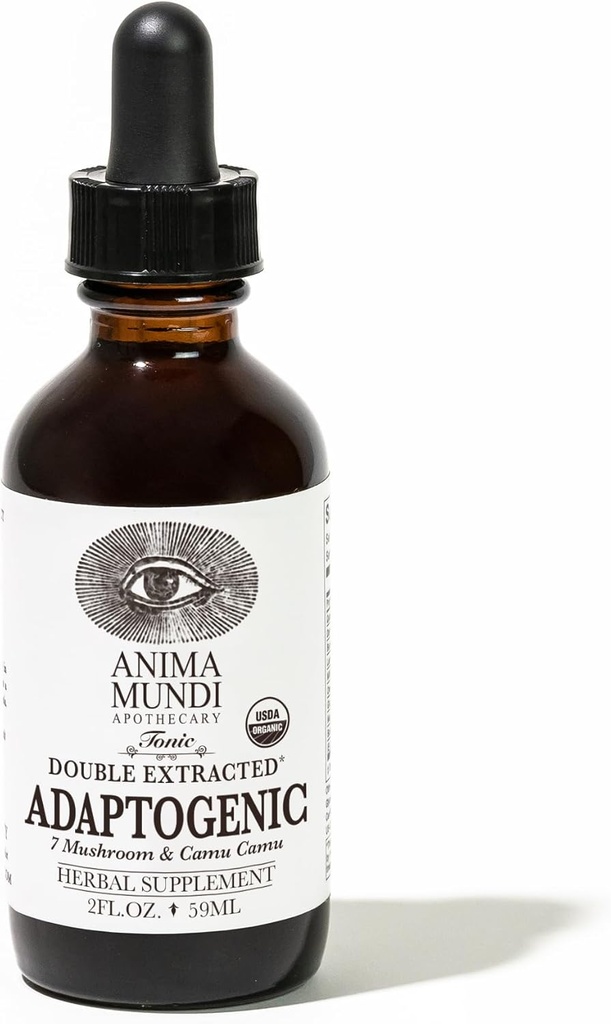 Anima Mundi Apothecary Adaptogenic 7 Mushroom Drops - with Organic Mushroom Extracts - Liquid Immune Support Tintura con Reishi, Lion's Mane, Cordyceps & Chaga Mushroom Liquid Extract (2oz)