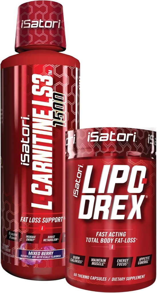 iSatori Lipo-Drex Fat Pérdida termogénica Fórmula - Pérdida rápida de peso actuada - Apetite Suppressant (60 Cápsulas) L-Carnitina Liquid Fat Burner and Metabolism Activator- Mixed Berry (32 Servimientos)