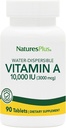 NaturesPlus Vitamina A (Palmitate) - 10,000 iu - Esquí saludable, ojos, visión &amp; sistema inmunológico - Soluble de agua para absorción máxima - 90 Tabletas vegetarianas (90 Servings)