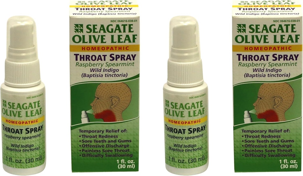 Seagate Products Homeopático Leaf Throat Spray (Pack of 2) 1 Ounce Raspberry-Spearmint