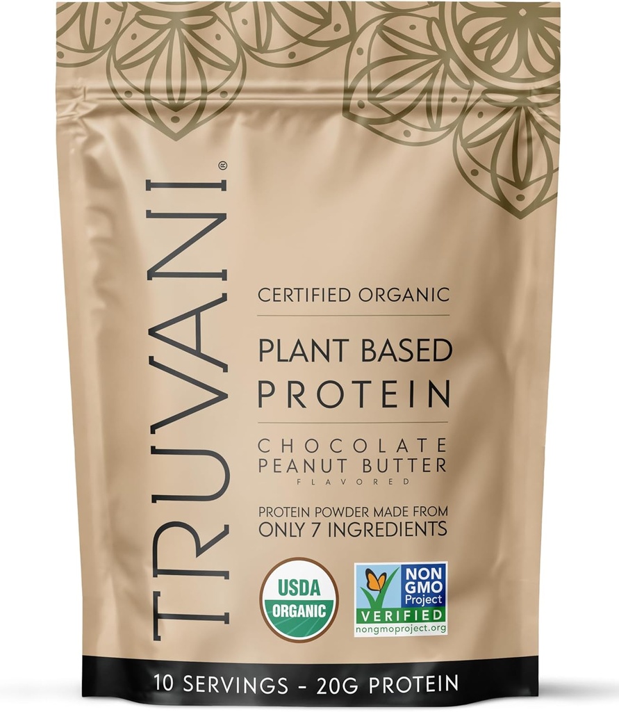Truvani Vegan Pea Protein Powder ← Chocolate Mantequilla de maní tóxico 20g Orgánica Proteína basada en plantas tóxicas 10 Servimientos ¦ Keto TENIDO Gluten " Dairy Free ← Carb bajo Silencio No Añadido Sugar