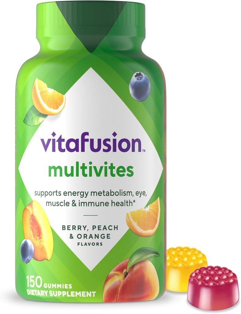 Vitafusion MultiVites Gummy Multivitamínicos para Adultos con 12 Vitaminas y Minerales, Berry, Peach y Orange Flavored, América Número 1 Marca de vitaminas Gummy, 75 Day Supply, 150 Cuenta
