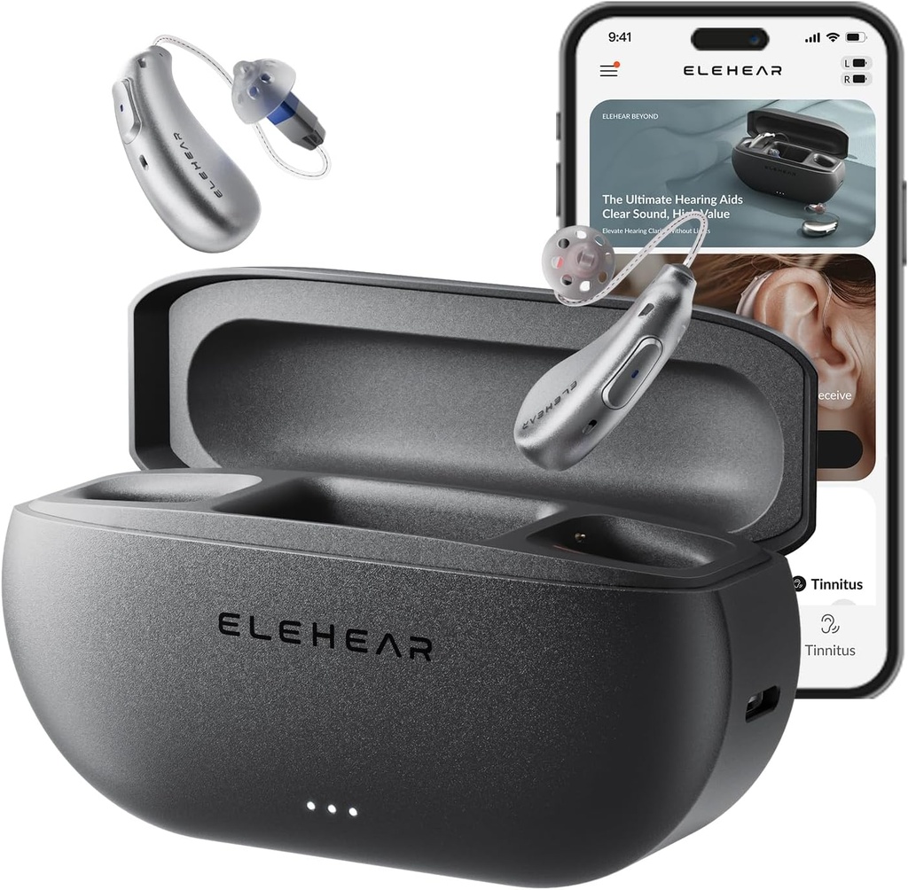 ELEHEAR-Beyond OTC Hearing Aids, AI Powered Speech Enhancement y Tinnitus Masking, Calidad de sonido superior, conectividad con dispositivos iOS o Android a través de Bluetooth 5.3, para adultos y mayores