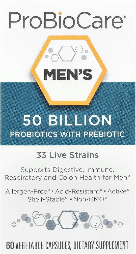 Probiótico para Hombres - 50 Billones CFUs, apoya la salud digestiva y el equilibrio de Gut Flora, promueve el bienestar general, y mejora la función de inmunológico (60 cápsulas vegetales)