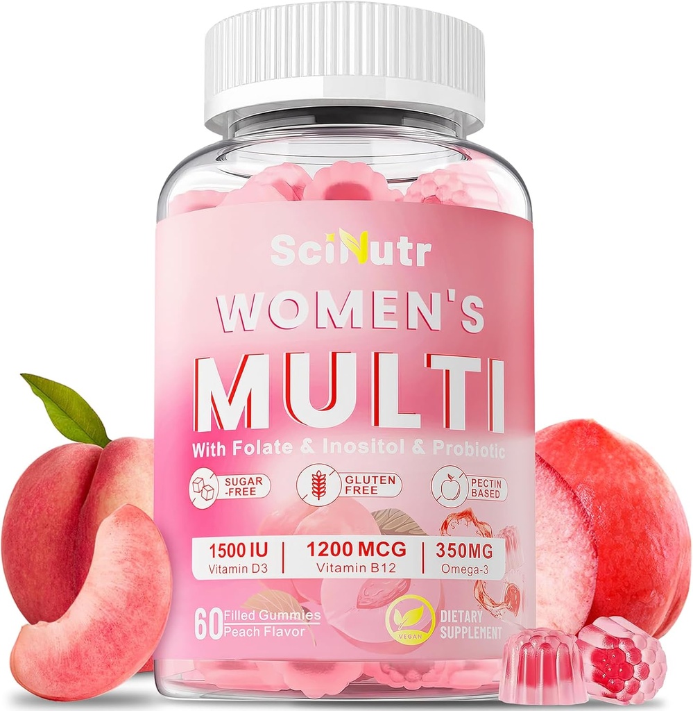 Multivitamina metilada para mujeres Gummies con Calcio, Magnesio, Zinc, Vitamina A, C, D3, E, K2, B Complex, Folate, Biotin - Multi Vitaminas &amp; Minerals for Energy, Immune Support, and Strengthening Bone